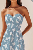 Blue White Flower Asymmetrical Sweetheart Short Summer Dress