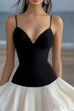 Black and White Sweetheart Asymmetrical Short Graduation Dress with Ruffles