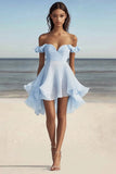 Sky Blue Chiffon Sweetheart A Line Short Graduation Dress with Ruffles