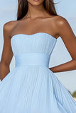 Sky Blue Chiffon Strapless Short Graduation Dress with Ruffles