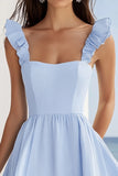 Sky Blue A Line Chiffon Short Cocktail Dress with Ruffles