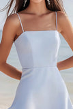 Sky Blue Satin Square Neck Short A Line Cocktail Dress