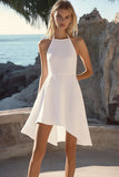 White and Blue Flower Halter A Line Short Sleeveless Boho Dress