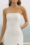 White Chiffon Strapless Mermaid Long Engagement Dress with Slit