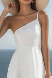 White Lace A Line One Shoulder Short Graduation Dress