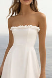 White Chiffon Strapless Asymmetrical Long Engagement Dress with Slit
