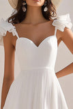 White A Line Chiffon Short Graduation Dress with Ruffles