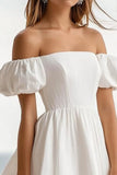 White Off the Shoulder A Line Short Graduation Dress with Puff Sleeves