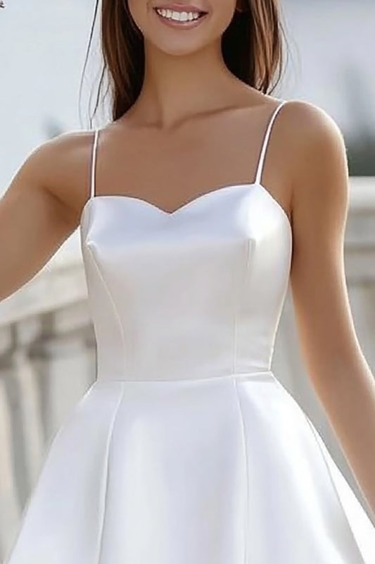 Simple White A Line Spaghetti Straps Satin Short Graduation Dress