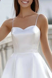 Simple White A Line Spaghetti Straps Satin Short Graduation Dress