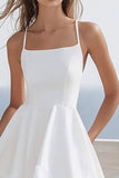 White A Line Asymmetrical Midi Graduation Dress with Ruffles