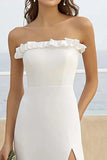 White Sheath Strapless Chiffon Long Engagement Dress with Slit