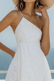 White Lace One Shoulder Short Asymmetrical Graduation Dress