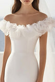 White Satin Short Bodycon Graduation Dress with Ruffles