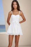 White Lace A Line Sweetheart Short Graduation Dress with Sash