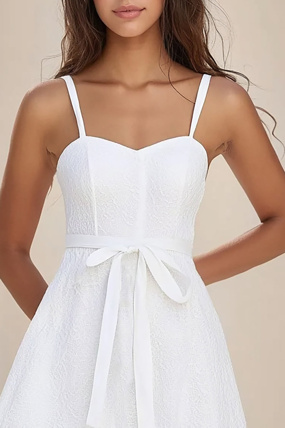 White Lace A Line Sweetheart Short Graduation Dress with Sash