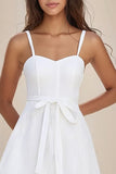 White Lace A Line Sweetheart Short Graduation Dress with Sash
