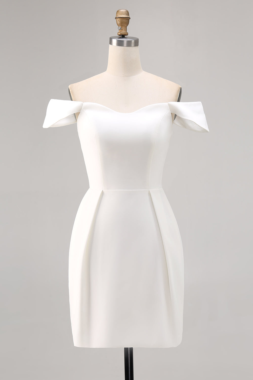 White Off the Shoulder A Line Satin Short Graduation Dress