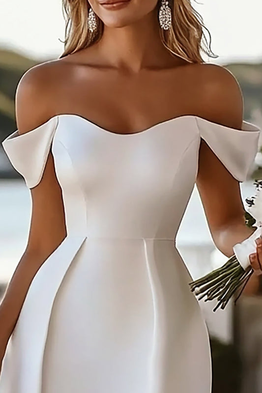 White Satin Off the Shoulder Bodycon Short Graduation Dress