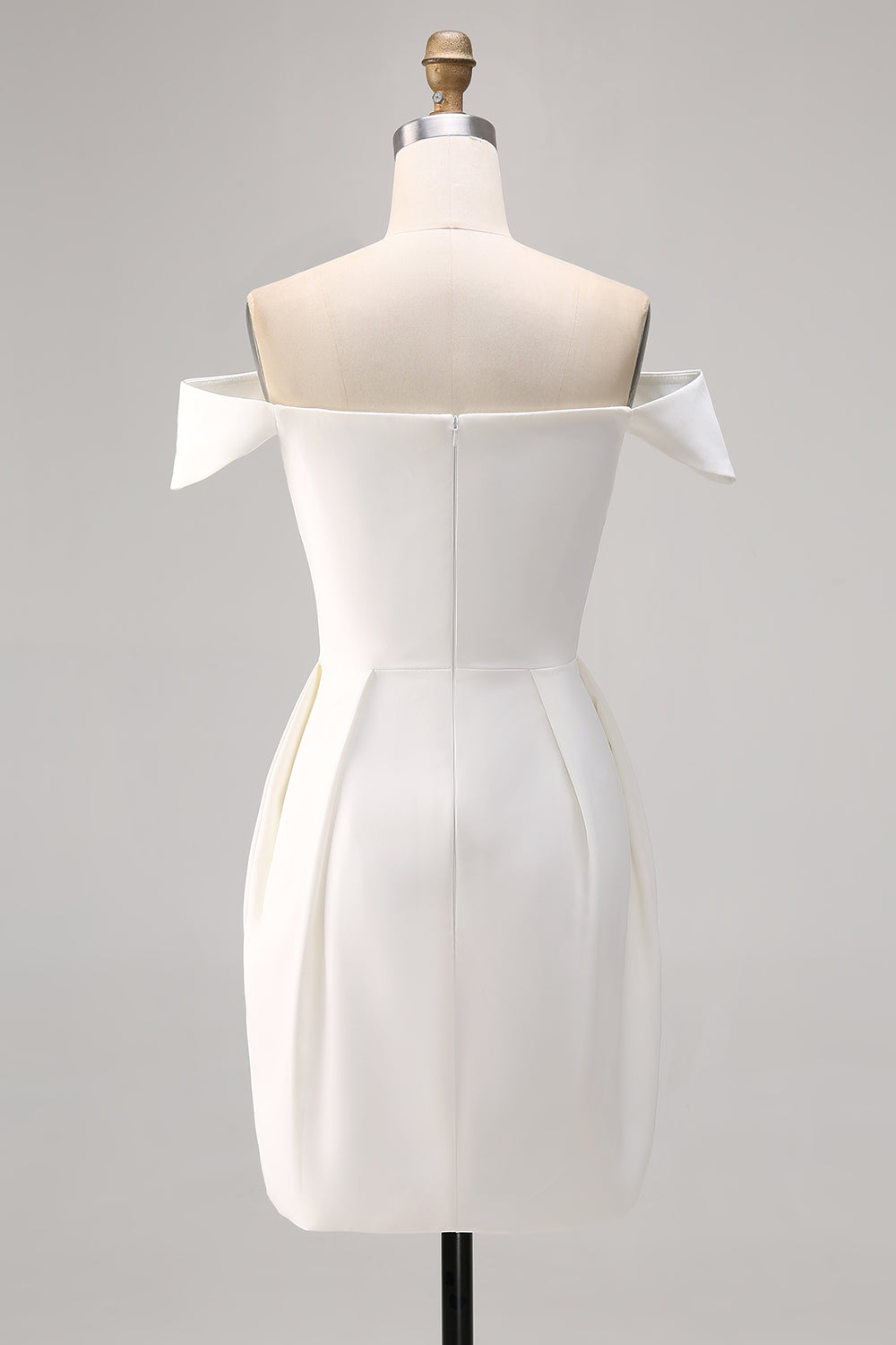 White Off the Shoulder A Line Satin Short Graduation Dress