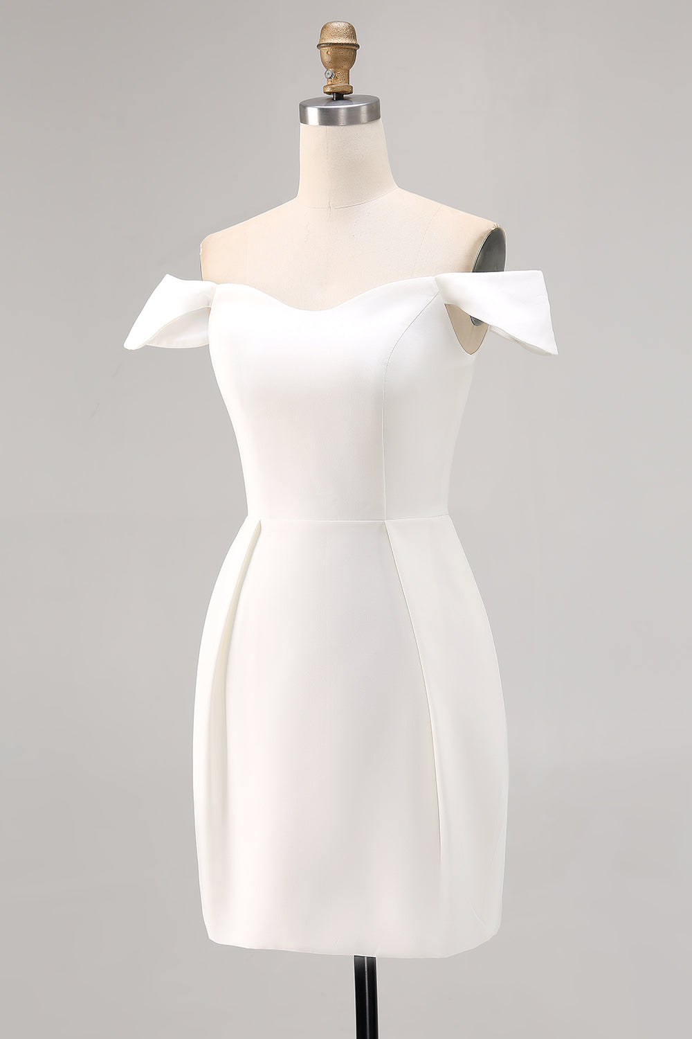 White Off the Shoulder A Line Satin Short Graduation Dress