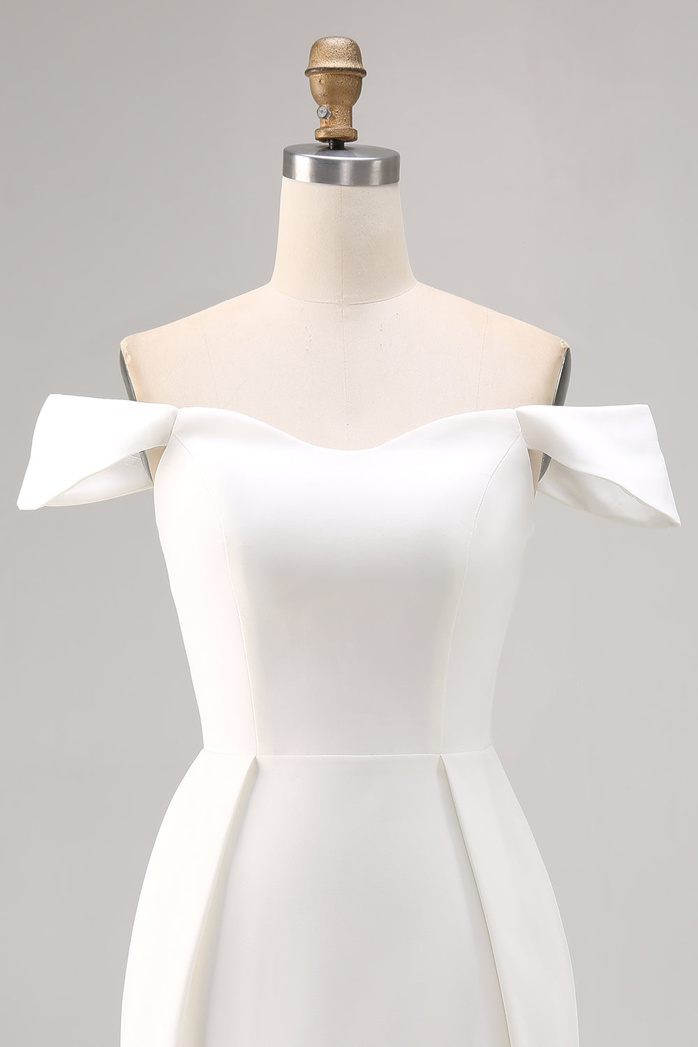White Off the Shoulder A Line Satin Short Graduation Dress