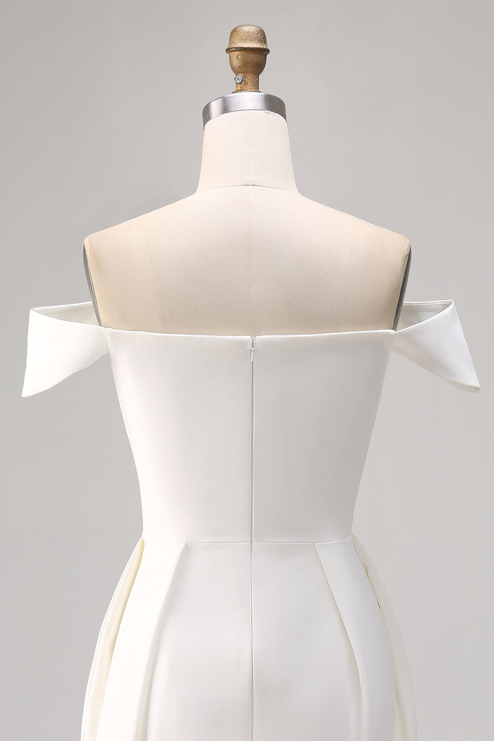 White Off the Shoulder A Line Satin Short Graduation Dress