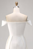 White Off the Shoulder A Line Satin Short Graduation Dress