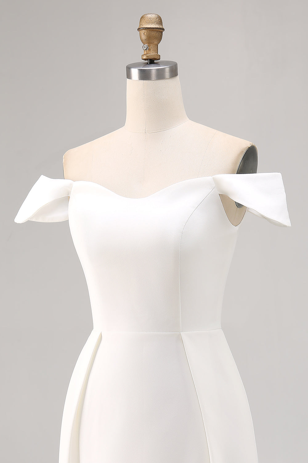 White Off the Shoulder A Line Satin Short Graduation Dress