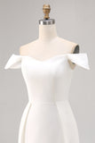 White Off the Shoulder A Line Satin Short Graduation Dress