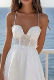 White A Line Corset Spaghetti Straps Short Graduation Dress with Ruffles
