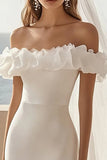 White Satin Bodycon Ruffled Short Graduation Dress with Slit
