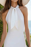 White Satin Bodycon Sleeveless Short Graduation Dress