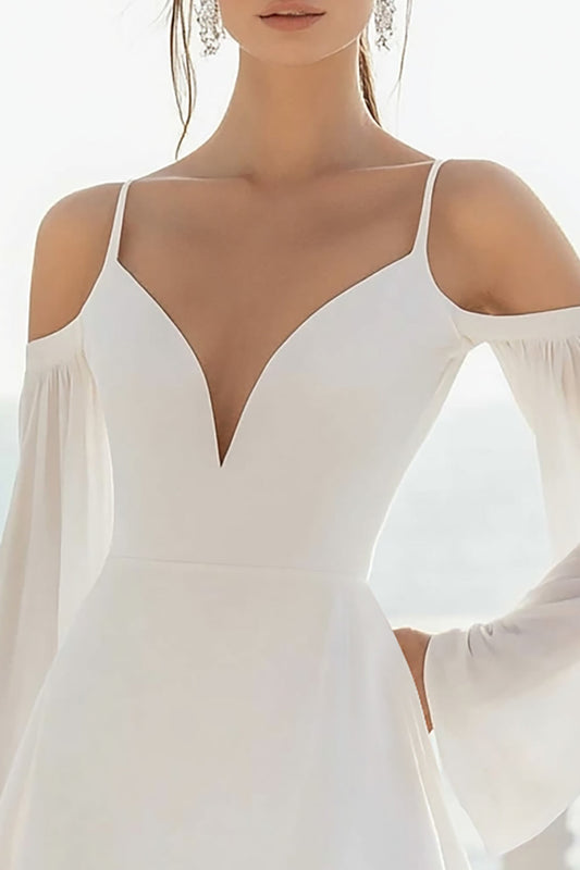 White A Line Short Graduation Dress with Long Sleeves