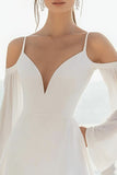 White A Line Short Graduation Dress with Long Sleeves