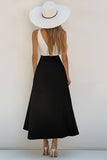 White and Black Satin Deep V Neck A Line Boho Formal Dress