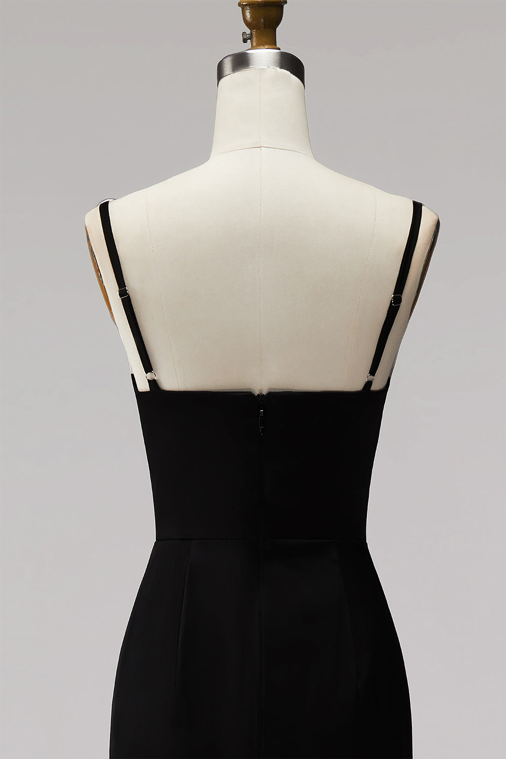 Black White Sheath Deep V-Neck Satin Long Formal Dress with Slit