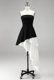 Black White Sheath Square Neck Short Cocktail Dress with Ruffles