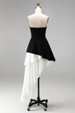 Black White Sheath Square Neck Short Cocktail Dress with Ruffles