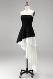 Black White Sheath Square Neck Short Cocktail Dress with Ruffles