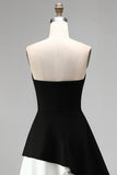 Black White Sheath Square Neck Short Cocktail Dress with Ruffles