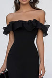 Black Mermaid Off the Shouler Long Formal Dress with Ruffles