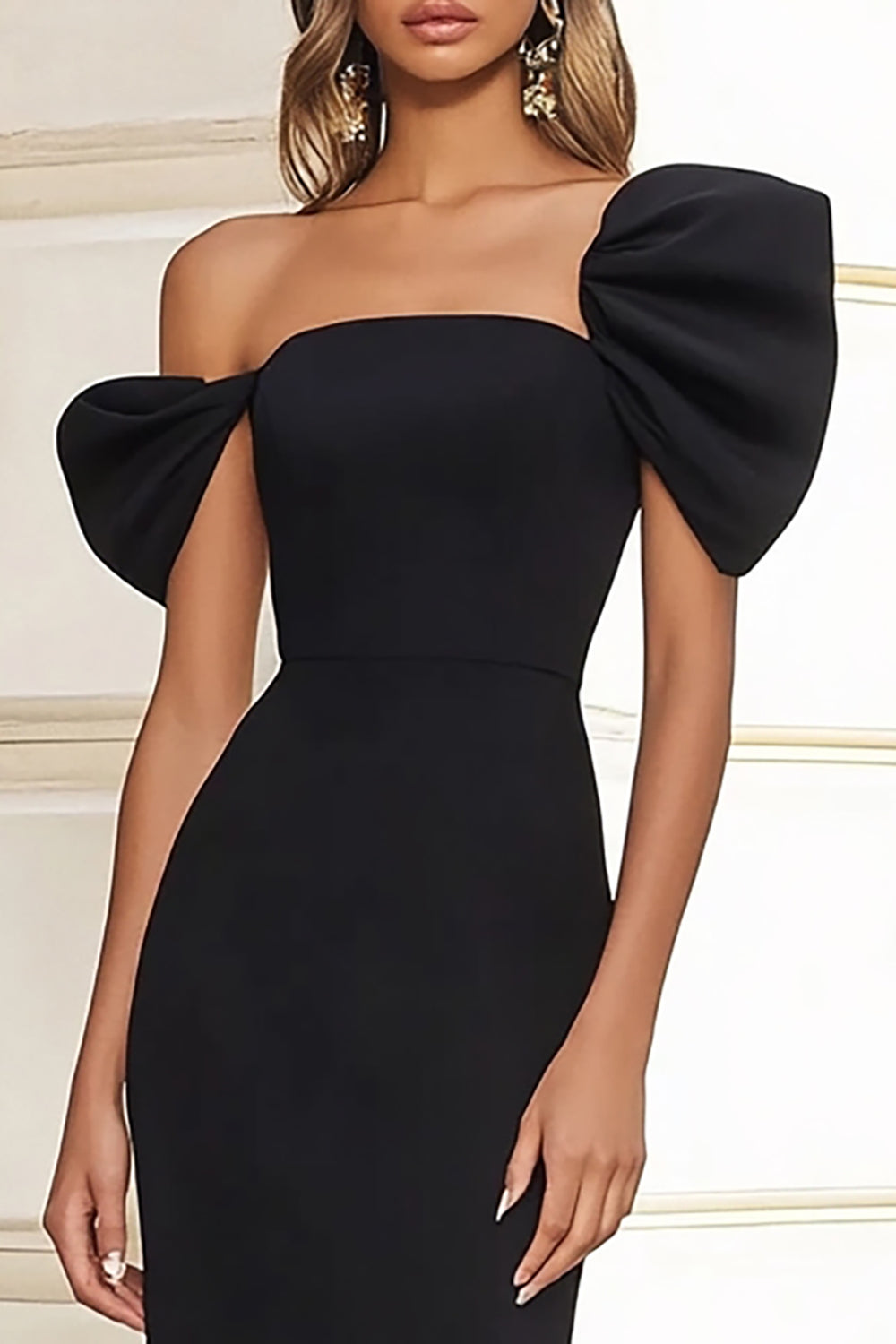 Zapakasa Women Black Satin Long Mermaid Formal Dress with Slit Ruffled Off the Shoulder Evening Dress Zapakasa Women Black Satin Long Mermaid Formal Dress with Slit Ruffled Off the Shoulder Evening Dress