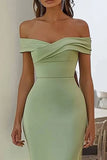 Navy Off the Shoulder Mermaid Long Satin Formal Dress