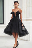Black A Line Short Tulle Graduation Dress with Ruffles