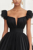 Black A Line Short Tulle Graduation Dress with Ruffles