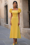 Navy A Line Square Neck Long Satin Formal Dress
