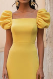Navy A Line Square Neck Long Satin Formal Dress