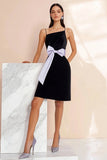 Black Spaghetti Straps Short A Line Graduation Dress with Bow