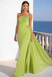 Lemon Green Chiffon Mermaid One Shoulder Long Formal Dress